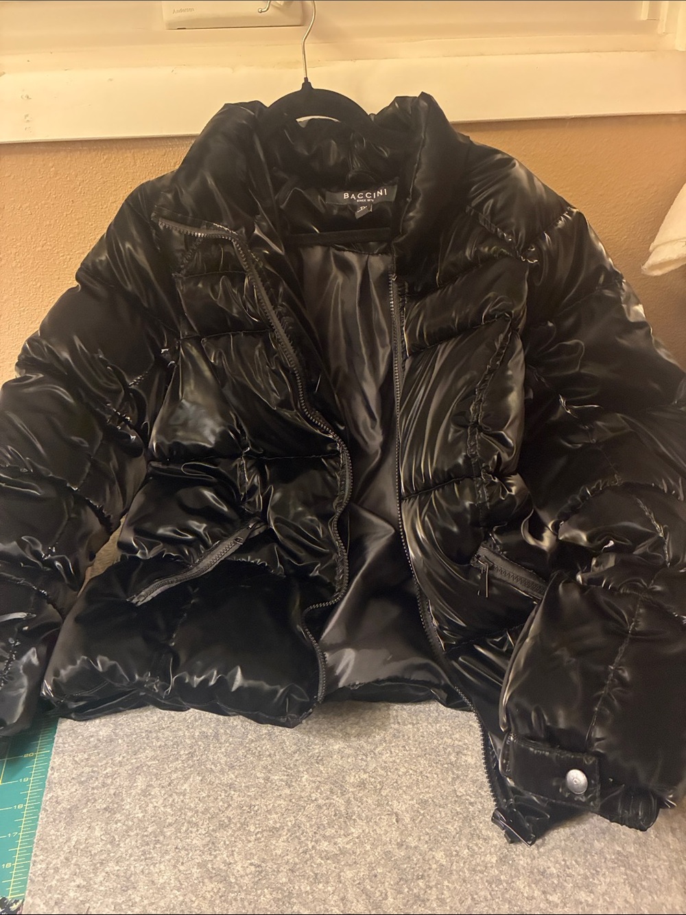 Baccini Shiny Black Quilted Puffer Jacket